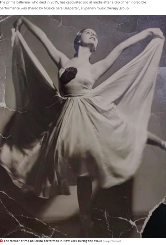 1960年代にニューヨークで踊るマルタさん（画像は『Mirror　2020年11月10日付「Incredible moment ballerina with Alzheimer’s remembers routine to Swan Lake」（Image: PA）』のスクリーンショット）
