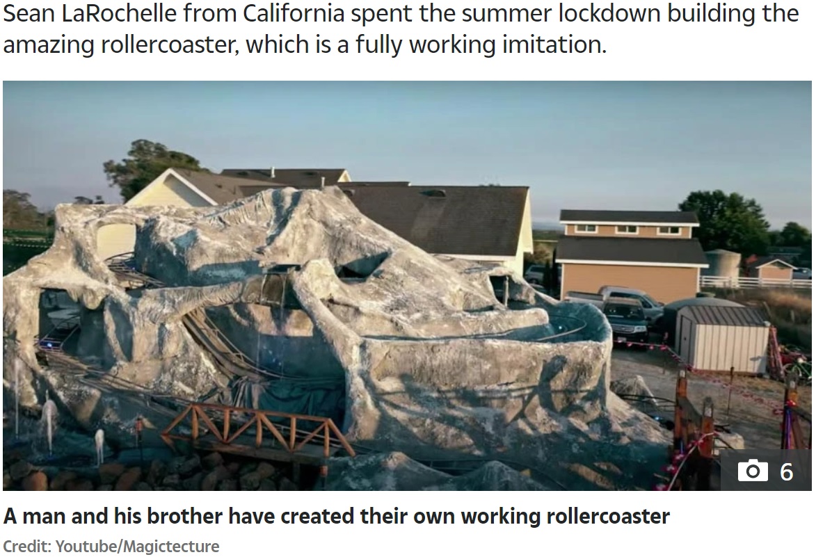 自宅の屋根とほぼ同じ高さの手作りジェットコースター（画像は『The Sun　2020年11月10日付「RIDE ON Disneyland mega fan builds replica of Matterhorn rollercoaster in garden in lockdown - and it’s incredible」（Credit: Youtube/Magictecture）』のスクリーンショット）
