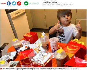 【海外発！Breaking News】母親のスマホで勝手に注文　大量のマクドナルド商品にご満悦の3歳児（ブラジル）