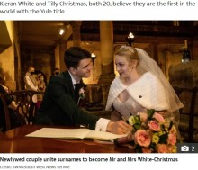 【海外発！Breaking News】「なんてロマンチック！」新婚カップル、お互いの名字を繋げてミスター＆ミセス“ホワイト・クリスマス”に（英）