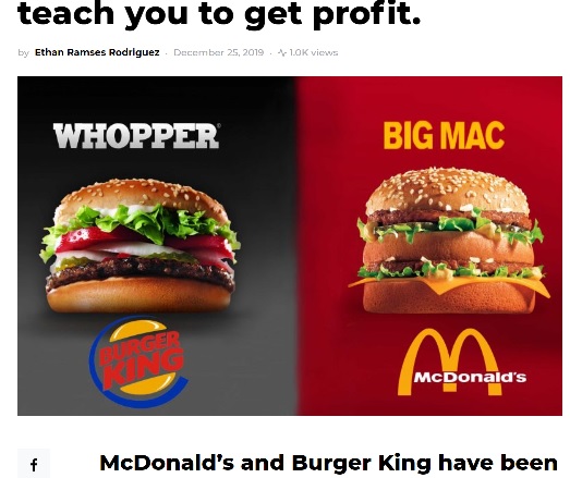 バーガーキングのワッパーは、マクドナルドのビッグマックに並ぶ看板商品だ（画像は『Soltivo Digital Agency　2019年12月25日付「How Burger King Vs McDonald’s marketing can teach you to get profit.」』のスクリーンショット）