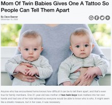 【海外発！Breaking News】双子の1人に見分けがつくようタトゥーを入れた母親「子供達の安全のために必要な予防措置」