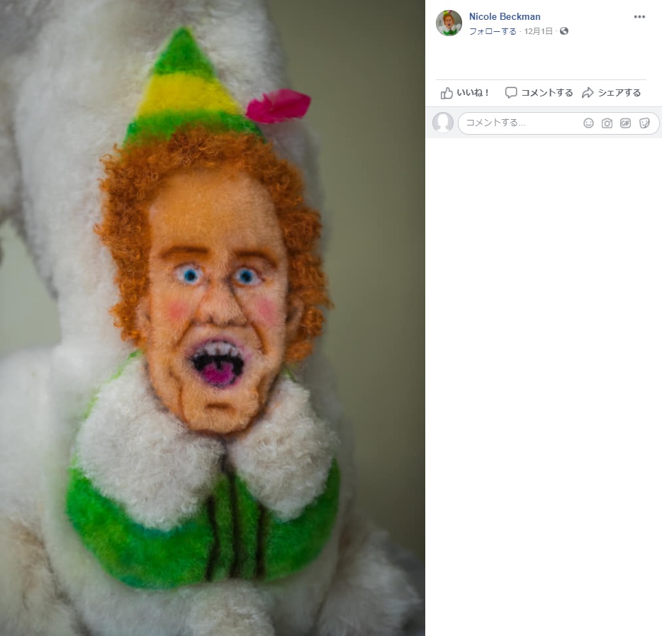 映画のキャラクター“バディ”が描かれたアイラ（画像は『Nicole Beckman　2020年12月1日付Facebook「Merry Christmas from Buddy the Elf!」』のスクリーンショット）