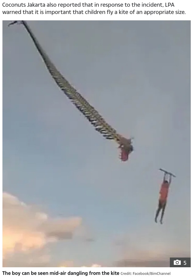 凧に絡まってしまった12歳の少年（画像は『The US Sun　2020年12月8日付「KITE FRIGHT Boy swept 30ft into the air by kite after becoming trapped in strings escapes with just broken bones」（Credit: Facebook/BimChannel）』のスクリーンショット）