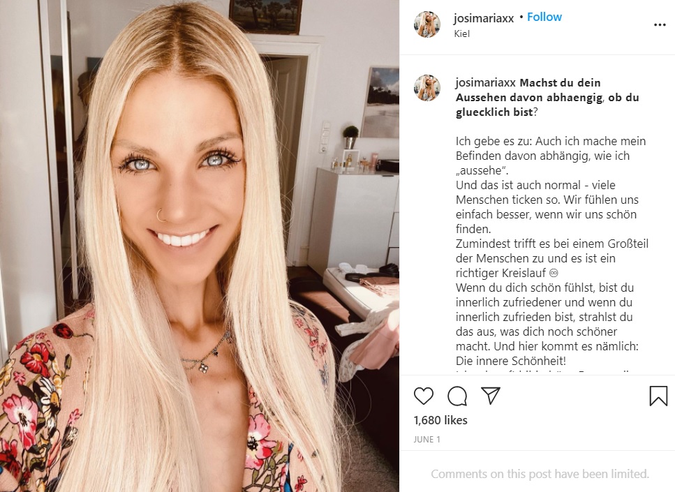 拒食症と12年以上も闘ってきた女性（画像は『Josi Maria　2020年6月1日付Instagram「Machst du dein Aussehen davon abhaengig, ob du gluecklich bist?」』のスクリーンショット）