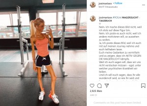 身体を鍛えつつも、体力がないと訴えていたジョジさん（画像は『Josi Maria　2020年6月23日付Instagram「＃YOUni MAGERSUCHT - TAGEBUCH」』のスクリーンショット）
