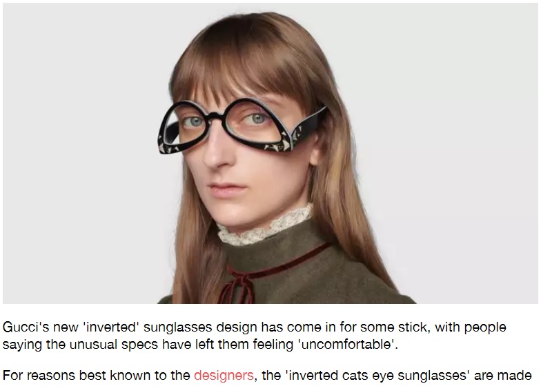 「なぜ逆に？」違和感がありすぎるサングラス（画像は『LADbible　2020年12月11日付「People Are Confused By Gucci’s New Sunglasses Design」』のスクリーンショット）