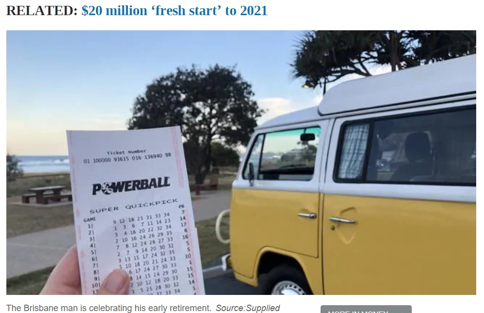 一夜にして大学生の人生は一変した（画像は『news.com.au　2020年12月18日付「Powerball: Brisbane uni student in his 20s wins ＄20 million lottery prize, Powerball numbers」（Source:Supplied）』のスクリーンショット）