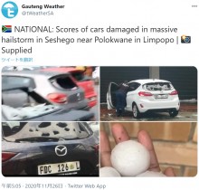 【海外発！Breaking News】 ゴルフボールサイズのヒョウで車が穴だらけに　車内で傘をさす人も（南ア）
