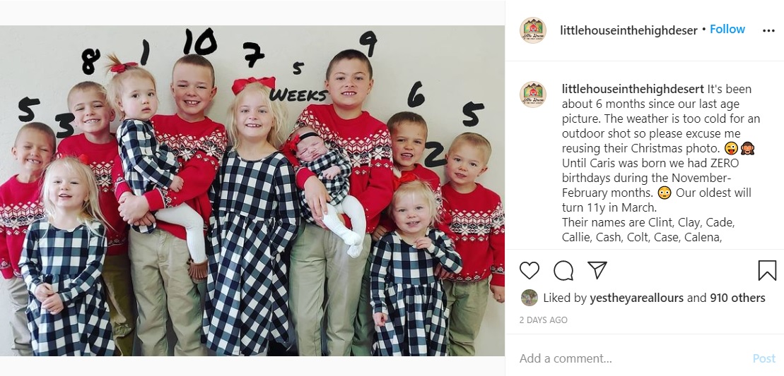 10年間で誕生した11人の子供たち（画像は『Courtney Rogers　2021年1月6日付Instagram「It’s been about 6 months since our last age picture.」』のスクリーンショット）