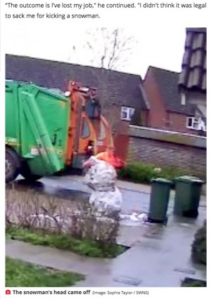 【海外発！Breaking News】3歳児が作った雪だるまを蹴って壊したゴミ収集作業員、父親のクレームで解雇（英）＜動画あり＞
