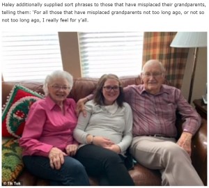 お互いを大切に思っているヘイリーさんと祖父母（画像は『Straight News Online　2021年1月16日付「Sweet videos of 89-year-old grandfather’s goodbye ritual go viral」（Tik Tok）』のスクリーンショット）