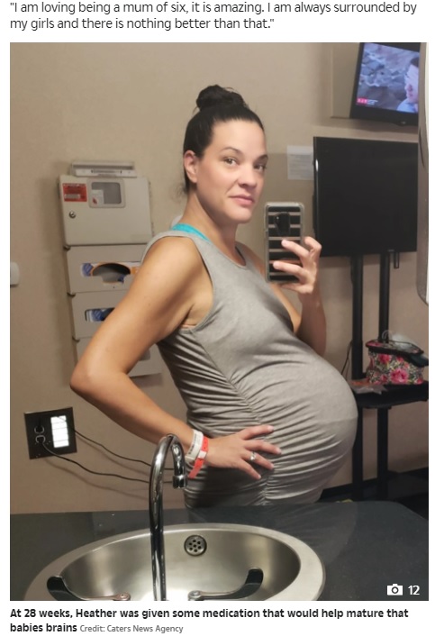 5人の子を一度に宿したヘザーさん（画像は『The Sun　2021年1月26日付「HIGH FIVE We wanted just one more baby to complete our family - then fell pregnant with all-girl quintuplets」（Credit: Caters News Agency）』のスクリーンショット）