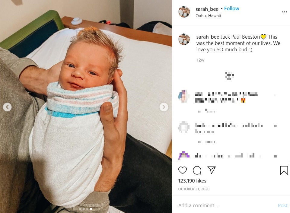 フサフサの金髪を持つ赤ちゃん（画像は『Sarah Beeston　2020年10月21日付Instagram「Jack Paul Beeston」』のスクリーンショット）