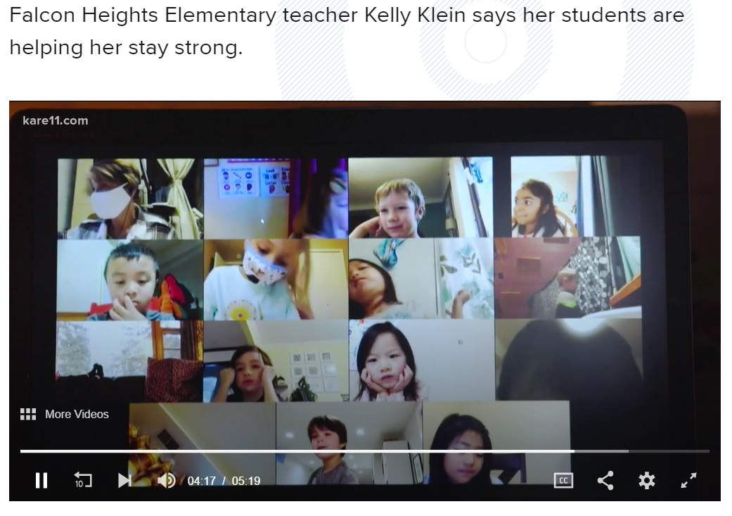 オンライン授業を受ける子ども達（画像は『KARE 11　2021年1月5日付「Kindergarteners join teacher for online classes from hospital while she gets chemo」（Credit: Zoom image）』のスクリーンショット）