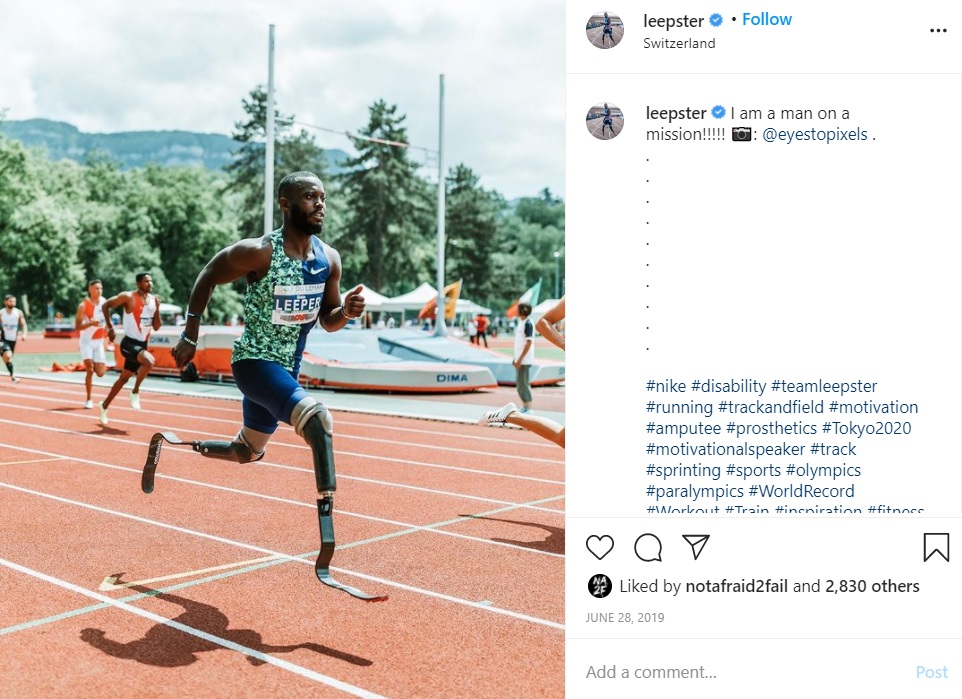 ロンドンパラリンピックでは2つのメダルを獲得したリーパー選手（画像は『Blake Leeper　2019年6月28日付Instagram「I am a man on a mission!!!!!」』のスクリーンショット）
