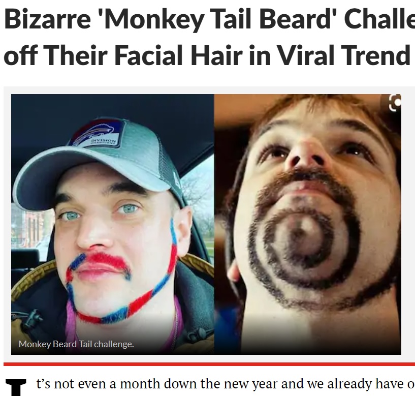 個性的な“サルの尻尾”も多数投稿されている（画像は『News 18　2021年1月19日付「Bizarre ‘Monkey Tail Beard’ Challenge Has Men Showing off Their Facial Hair in Viral Trend」』のスクリーンショット）