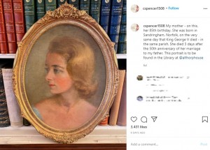 フランセスさんの肖像画「ダイアナ妃にそっくり」と話題に（画像は『Charles Spencer　2021年1月20日付Instagram「My mother - on this, her 85th birthday.」』のスクリーンショット）