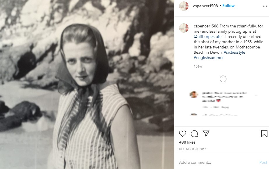 1963年頃に撮影した、20代後半のフランセスさん（画像は『Charles Spencer　2017年12月20日付Instagram「From the （thankfully, for me） endless family photographs at ＠althorpestate」』のスクリーンショット）