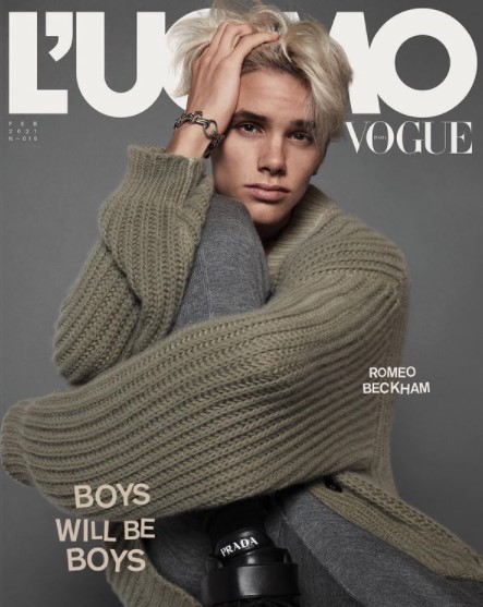 『L’UOMO VOGUE』表紙に登場したロメオ・ベッカム（画像は『L’Uomo Vogue　2021年1月18日付Instagram「＠RomeoBeckham stars on the cover of the new issue of L’UOMO, his first cover ever!」』のスクリーンショット）