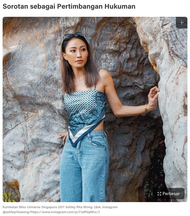 恋人と友人のカードを不正使用した女（画像は『Liputan6.com　2021年2月16日付「Kronologi Eks Kontestan Miss Universe Singapura Masuk Penjara karena Belanja Online」（dok. Instagram ＠ashleyritawong）』のスクリーンショット）