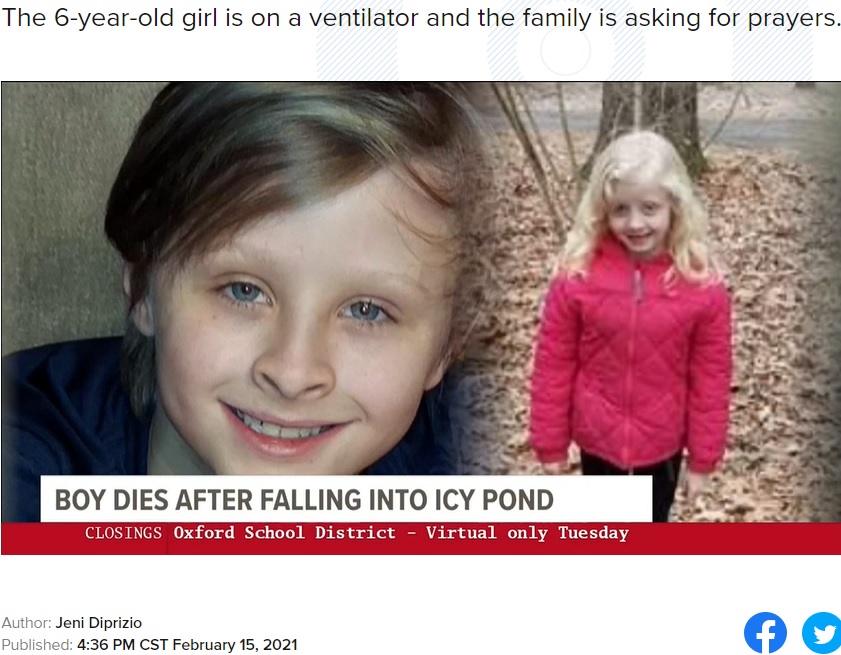 妹を救おうとして亡くなった10歳男児（画像は『localmemphis.com　2021年2月17日付「10-year-old boy dies trying to save 6-year-old sister when they fell through ice」』のスクリーンショット）