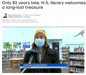 自宅のリフォーム中に今回の本を見つけたジョーダンさん（画像は『CTV News Atlantic　2021年1月28日付「「Only 82 years late, N.S. library welcomes back book as if it’s a long-lost treasure」』のスクリーンショット）