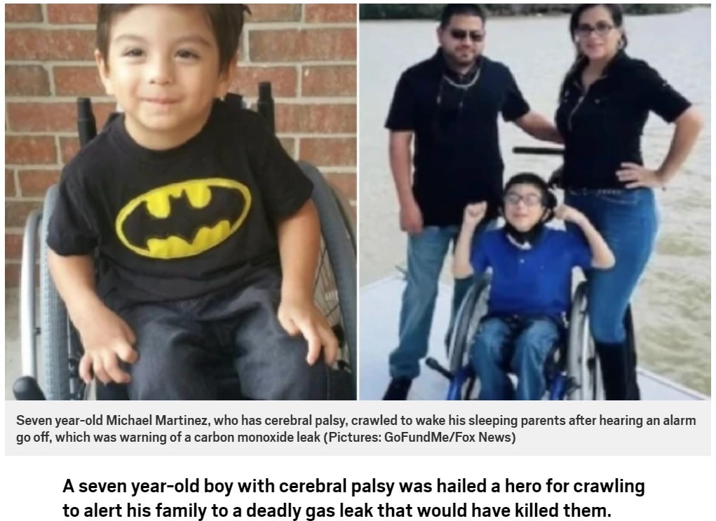 家族を一酸化炭素中毒から救った7歳男児（画像は『Metro　2021年2月11日付「Wheelchair user, 7, crawled to save his family’s lives after deadly gas leak」（Pictures: GoFundMe/Fox News）』のスクリーンショット）