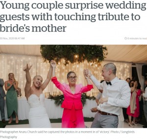 【海外発！Breaking News】末期がんの母のため、結婚式で丸刈りになったカップル（ニュージーランド）＜動画あり＞