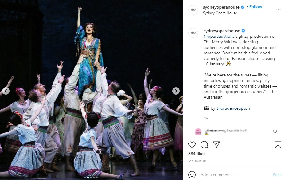 ニコール夫妻が観賞したオペラ『メリー・ウィドウ』（画像は『Sydney Opera House　2021年1月10日付Instagram「＠operaaustralia’s glitzy production of The Merry Widow is dazzling audiences with non-stop glamour and romance.」』のスクリーンショット）
