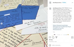 手紙の内容から、ダイアナ妃のウイットと知性が垣間見られる（画像は『David Lay Auctions　2020年11月27日付Instagram「STOP PRESS!!!」』のスクリーンショット）