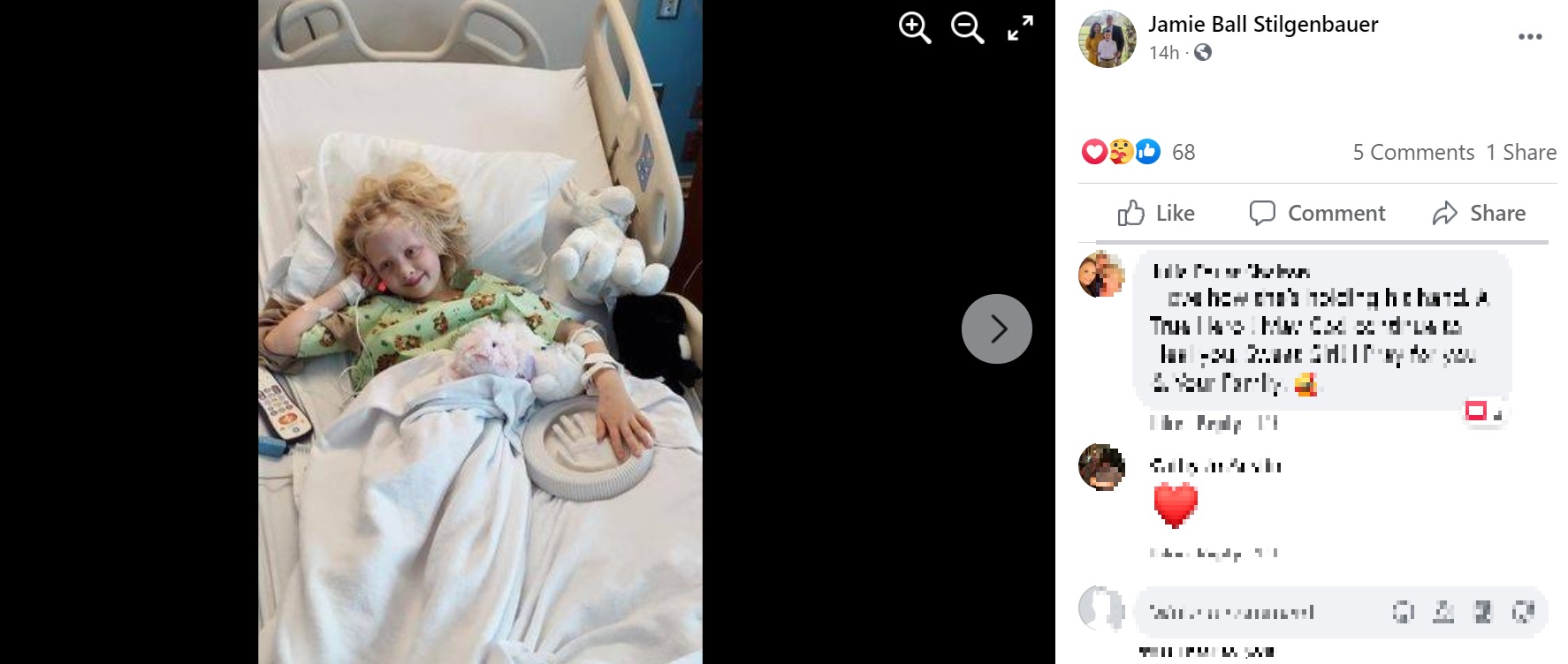 もうすぐ退院予定のアビゲイルちゃん（画像は『Jamie Ball Stilgenbauer　2021年2月19日付Facebook「Update 6 （?） From Christine」』のスクリーンショット）