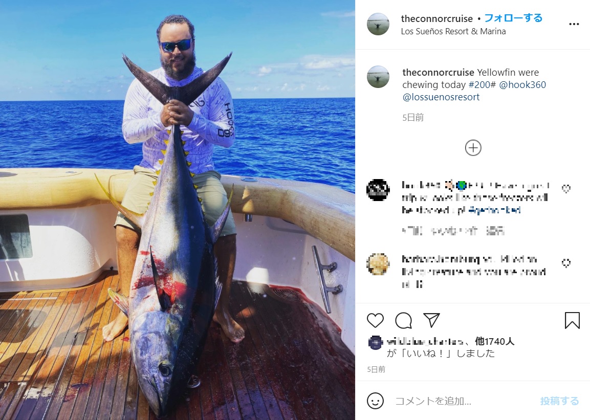 コナー・クルーズ、釣り上げた巨大なマグロを披露（画像は『Connor Cruise　2021年1月30日付Instagram「Yellowfin were chewing today」』のスクリーンショット）