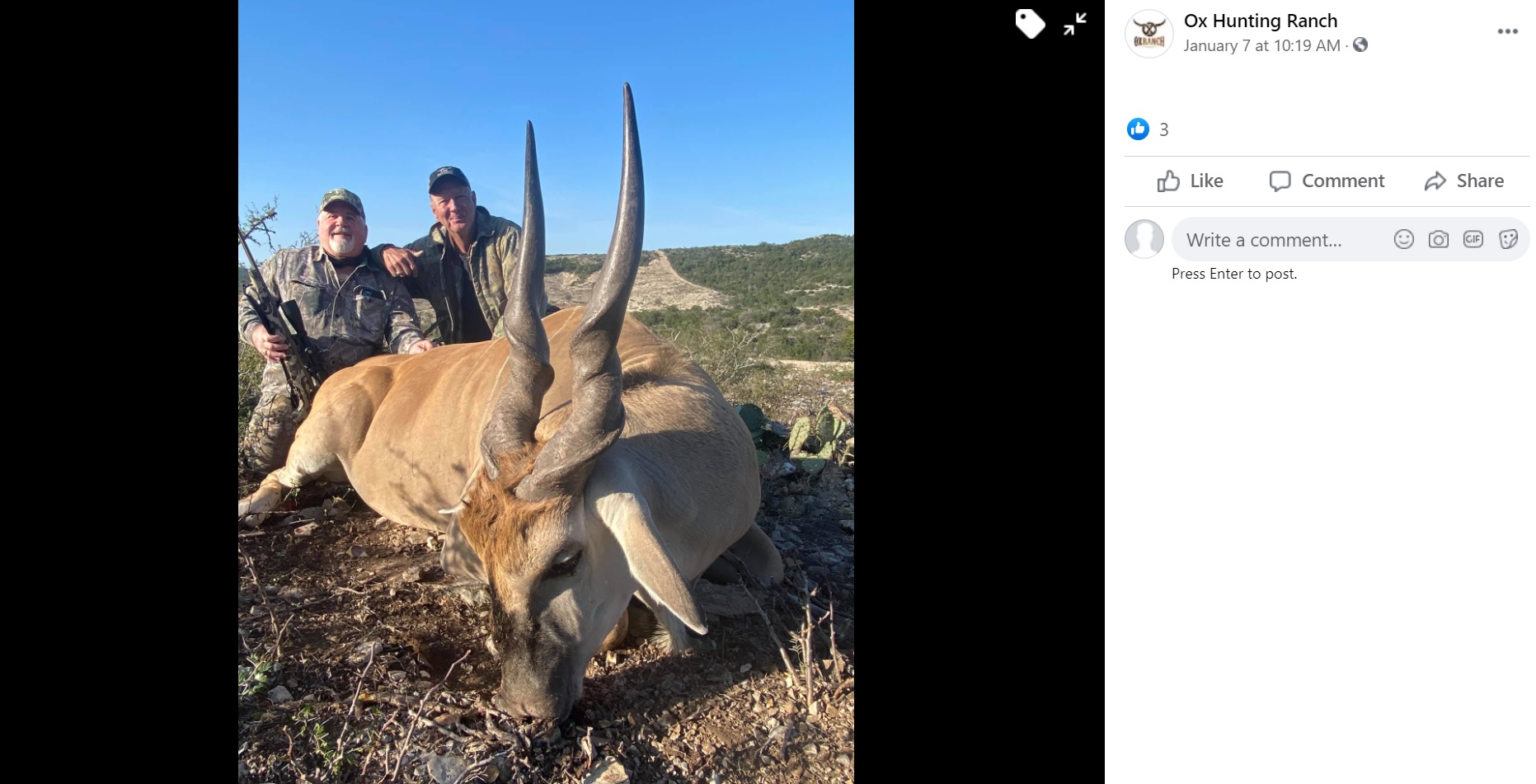エキゾチックな動物が多数いるというオックス・ランチ（画像は『Ox Hunting Ranch　2021年1月7日付Facebook』のスクリーンショット）
