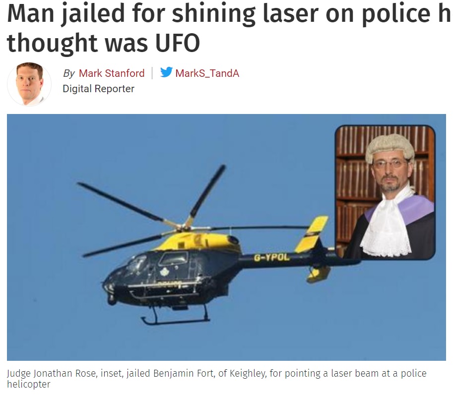 男に懲役6か月を言い渡した裁判官（画像は『Bradford Telegraph ＆ Argus　2021年2月27日付「Man jailed for shining laser on police helicopter he thought was UFO」』のスクリーンショット）