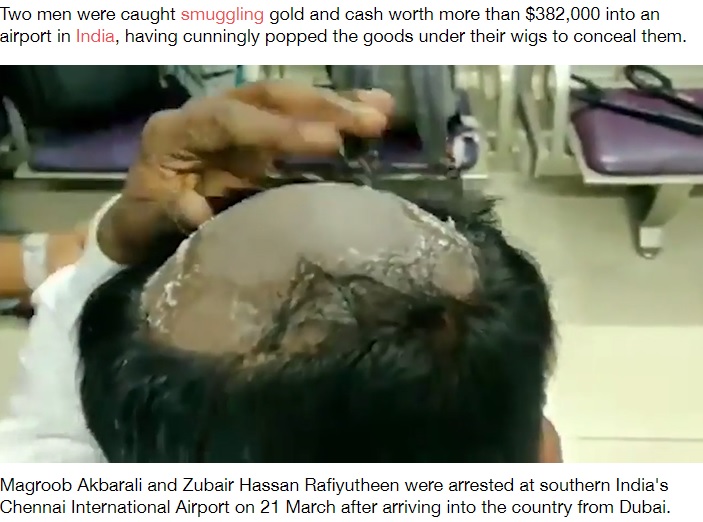 きれいに剃られた頭頂部（画像は『LADbible　2021年3月23日付「Two Men Caught Smuggling ￡278k Worth Of Gold And Cash Under Wigs」（Credit: SWNS）』のスクリーンショット）