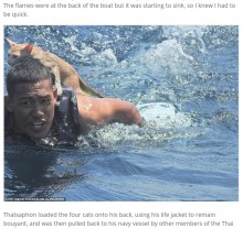 沈む船から4匹の猫を救出　肩に乗せて海を泳いだ海兵隊員に称賛の声（タイ）