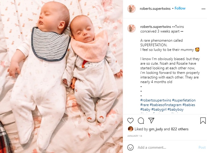 妊娠期間に3週間のずれがある2人（画像は『Rare Special Twins　2021年1月14日付Instagram「Twins conceived 3 weeks apart」』のスクリーンショット）