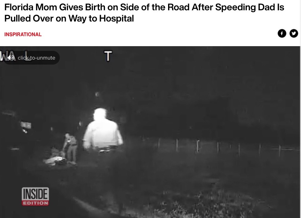 警察官が出産の手助けをすることに（画像は『Inside Edition　2021年4月1日付「Florida Mom Gives Birth on Side of the Road After Speeding Dad Is Pulled Over on Way to Hospital」』のスクリーンショット）