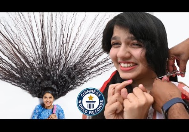 12年ぶりに髪を切る決意をした「インドのラプンツェル」（画像は『ギネス世界記録 公式チャンネル　2021年4月14日公開 YouTube「Cutting the world’s LONGEST HAIR - Guinness World Records」』のサムネイル）