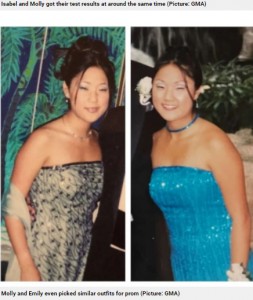 ドレスや髪型まで似ているプロムの写真（画像は『Metro　2021年4月20日付「Identical twins reunite on 36th birthday after being adopted from Korea at birth by separate US families」（Picture: GMA）』のスクリーンショット）