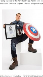 大好きなキャラクターは「キャプテン・アメリカ」と明かしたラミーロさん（画像は『Guinness World Records　2021年3月26日付「Marvel fan from Florida watches Avengers movie 191 times in theaters」』のスクリーンショット）