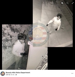 監視カメラが捉えたロッキムの姿（画像は『Beverly Hills Police Department　2021年5月7日付Facebook「Media Release - Arrested: Prolific Masked Residential Burglary Suspect」』のスクリーンショット）
