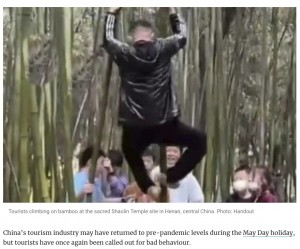【海外発！Breaking News】少林寺の竹によじ登り遺跡に落書き　観光客のマナーの悪さに中国国内で怒りの声