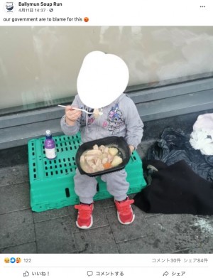 【海外発！Breaking News】路上で炊き出しを食べるホームレスの4歳女児にボランティアスタッフ「言葉が無い」（アイルランド）