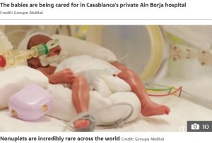 モロッコの個人病院で手厚いケアを受ける赤ちゃん（画像は『The Sun　2021年5月6日付「MOTHER OF GOD! Pregnant woman gives birth to NINE babies after only expecting seven when medics missed two on scan」（Credit: Groupe Akdital）』のスクリーンショット）