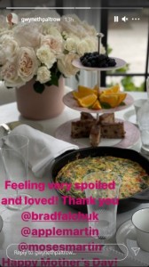 母の日を祝い、テーブルに並べられた食事（画像は『Gwyneth Paltrow　2021年5月9日付Instagram』のスクリーンショット）