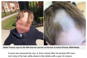 【海外発！Breaking News】ごっそり無くなった4歳息子の髪の毛　5度目の悲劇に母親は学校側の監督責任を問う（英）