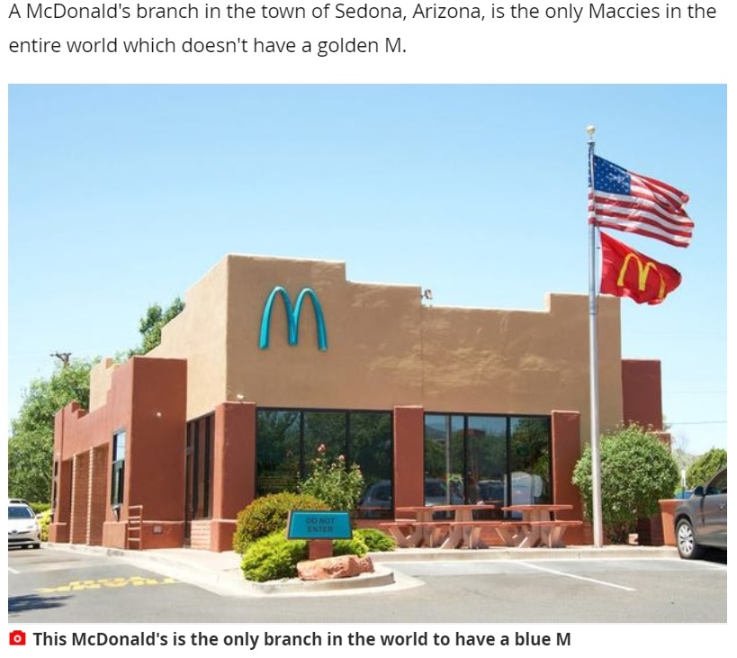 アメリカのセドナにあるマクドナルド店舗（画像は『Mirror　2021年4月29日付「Only McDonald’s in the world without a golden arch becomes major tourist attraction」』のスクリーンショット）