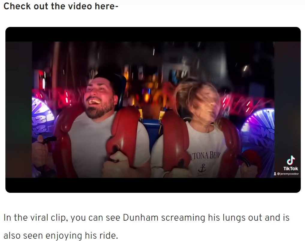 前歯がなくなったまま笑顔で絶叫マシンを楽しむジェームズさん（画像は『MensXP.com　2021年5月18日付「Man’s Tooth Flies Out Of His Mouth During Crazy Ride ＆ The Video Is Too Hilarious To Watch」』のスクリーンショット）